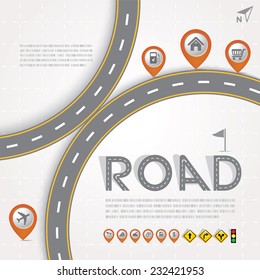 Road & Street Design Template with Map Pointer - Marker Icon Set, Travel Concept, Illustration eps10
