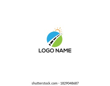road street highway with sun vector logo for company