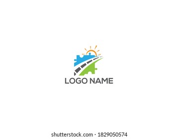 road street highway with sun vector logo