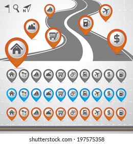 Road & Street with Map Pointer - Marker Icon Set, Travel Concept, Vector EPS10 
