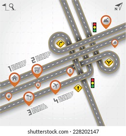 Road & Street with Map Pointer - Marker Icon Set, Travel Concept