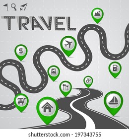 Road & Street with map pointers, Green Icon pin set, Vector EPS10