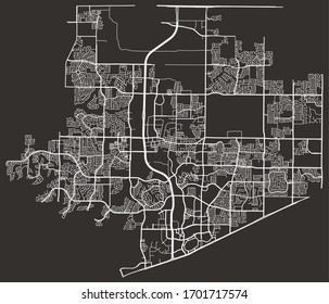 Road street urban black and white map of Frisco, Texas, USA