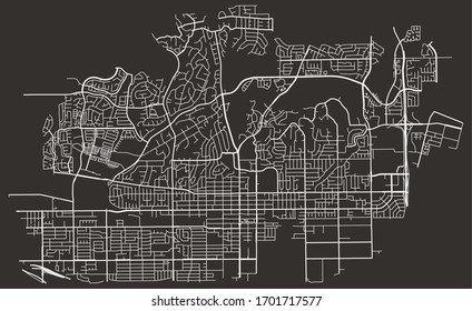 Road street urban black and white map of Fullerton, California, USA