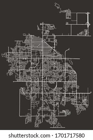 Road street urban black and white map of Fort Collins, Colorado, USA