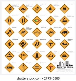 Road And Street Warning Traffic Sign Icons Set Vector Design