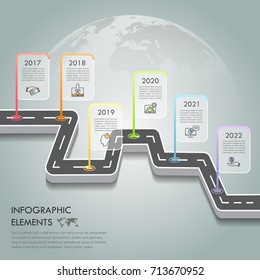 Road to success infographic template 6 options. Business concept can be used for workflow layout, diagram, number options, timeline, steps, demo infographic