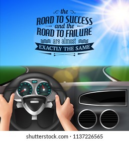 Road to success quotes with failure and happiness symbols realistic vector illustration