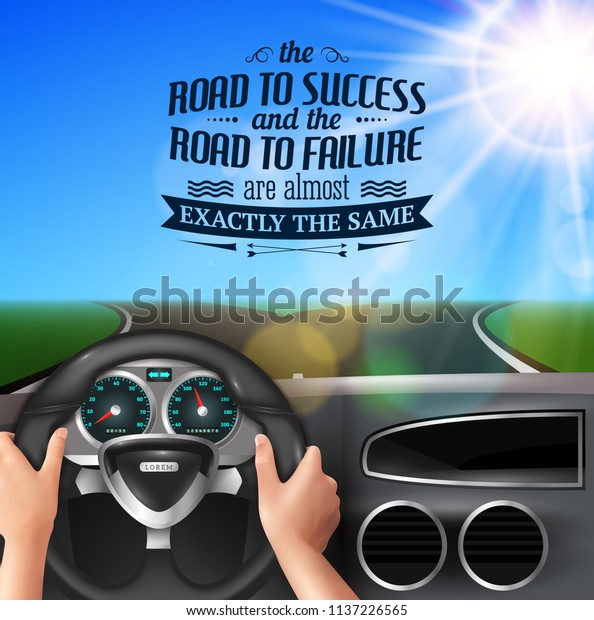 Road to success quotes with failure\
and happiness symbols realistic vector\
illustration