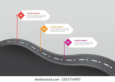 Road to success three step business timeline infographic template design