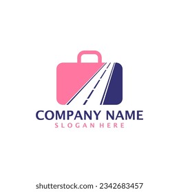 Straße mit Logo-Design-Konzept Vektor. Design-Vorlage für Koffer-Logo