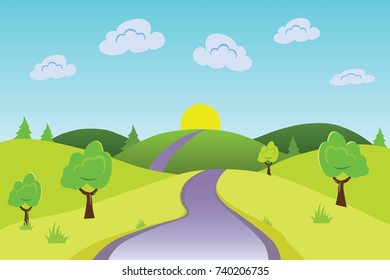 Road to sun at dawn Nature background 