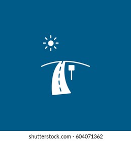 Road And Sun Flat Icon On Blue Background