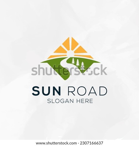 road and sun successful logo design vector