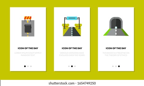 Road Surface Flat Icon Set. Driving, Asphalt, Way Isolated Vector Sign Pack. Roadway And Construction Concept. Vector Illustration Symbol Elements For Web Design And Apps