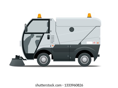 Road Sweeper dust cleaner road sweeper. Special purpose vehicle for washing road. Icon isolated on white