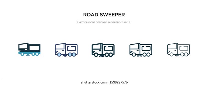 road sweeper icon in different style vector illustration. two colored and black road sweeper vector icons designed in filled, outline, line and stroke style can be used for web, mobile, ui