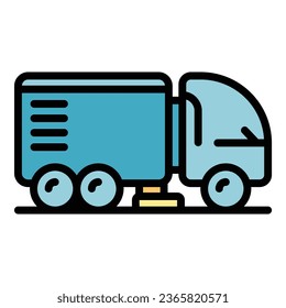 Road sweeper icon outline vector. Street truck. Cleaner machine color flat