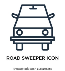 Road sweeper icon vector isolated on white background. thin symbols or lined elements in outline style