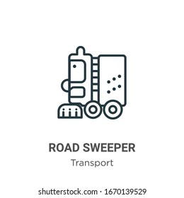 Road sweeper outline vector icon. Thin line black road sweeper icon, flat vector simple element illustration from editable transport concept isolated stroke on white background