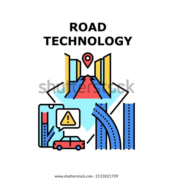 Road\
Technology Vector Icon Concept. Gps Navigation And Digital Map\
Device Road Technology For Traveling In Car. Automobile Highway And\
Roadway With Innovative System Color\
Illustration