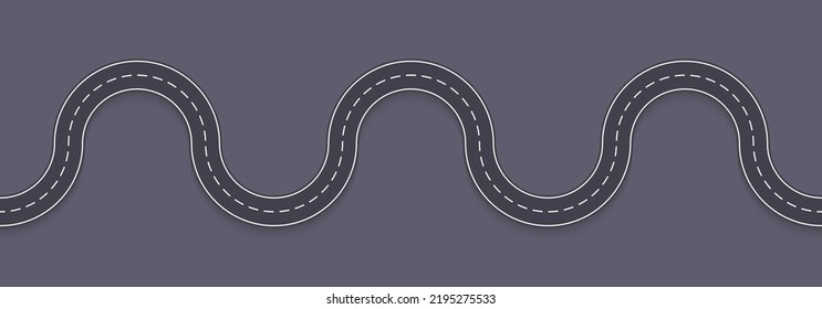 Road template. High view. Curve asphalt highway. Winding path or route. Vector illustration. 