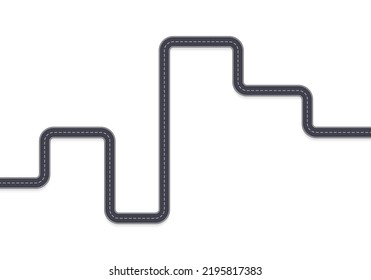 Road template. High view. Curve asphalt highway. Winding path or route. Vector illustration. 