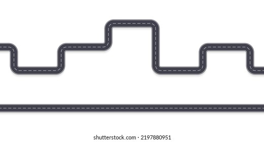 Road template set. High view. Straight and curve asphalt highway. Winding path or route. Vector illustration. 