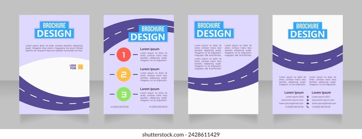 Road test lessons blank brochure design. Template set with copy space for text. Premade corporate reports collection. Editable 4 paper pages. Bebas Neue, Ebrima, Roboto Light fonts used