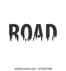 Road. Text or labels with silhouette of forest