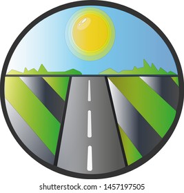 The road that goes into the sunset. Sunrise over the horizon