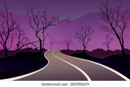 The road that stretches through the mountains at night