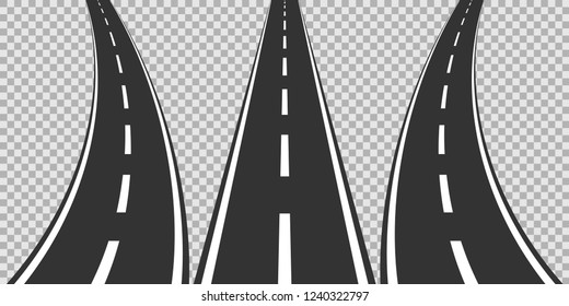 road.set of road. three roads with direction. right to left road