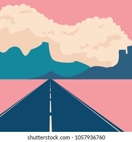 Road through the desert. Cartoon landscape