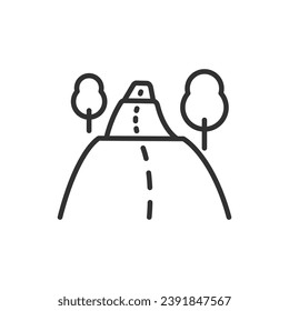 Road through the hills, linear icon. Line with editable stroke