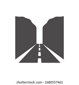 Road through the mountains icon in flat style.Vector illustration.
