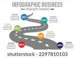 Road Timeline Infographic Presentation Template on with 3D Location Pin and Six Options or Steps for Business Presentations, Finance Reports, Web Design, and 6 Steps Reports.