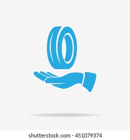 Road tire and hand icon. Vector concept illustration for design.