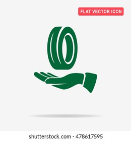 Road tire and hand icon. Vector concept illustration for design.