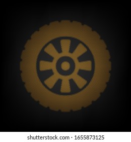 Road tire sign. Icon as grid of small orange light bulb in darkness. Illustration.