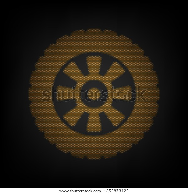 Road tire sign. Icon as grid of small\
orange light bulb in darkness.\
Illustration.