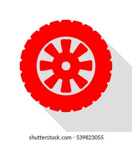 Road tire sign. Red icon with flat style shadow path.