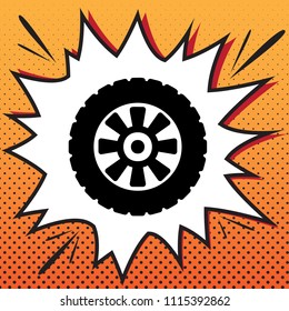 Road tire sign. Vector. Comics style icon on pop-art background.