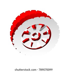 Road tire sign. Vector. Detachable paper icon with red body stock. Isolated.