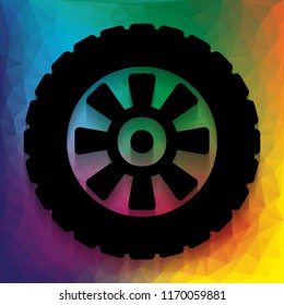 Road tire sign. Vector. Flat style black icon on white.