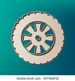 Road tire sign. Vector. Icon printed at 3d on sea color background.