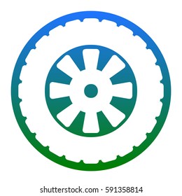 Road tire sign. Vector. White icon in bluish circle on white background. Isolated.