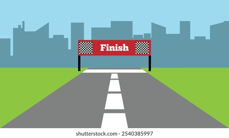 Road Track for Car Racing with a Finish Banner. Sports, rally and recreation concept vector art