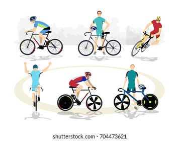 Road and track cycling sport set on white background.