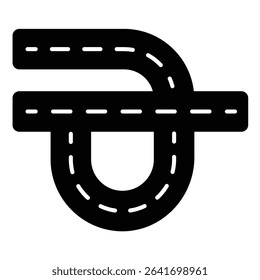 Road with track exit and loop solid icon, making road concept. Vector graphics. Road construction project plan sign on white background, style mobile or design